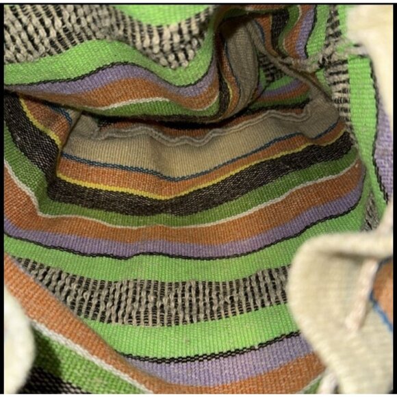 Handwoven Striped Backpack With Button Closure - Picture 4 of 7